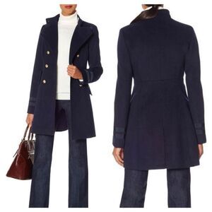 The Limited Navy Double-Breasted Wool Blend Military Coat
